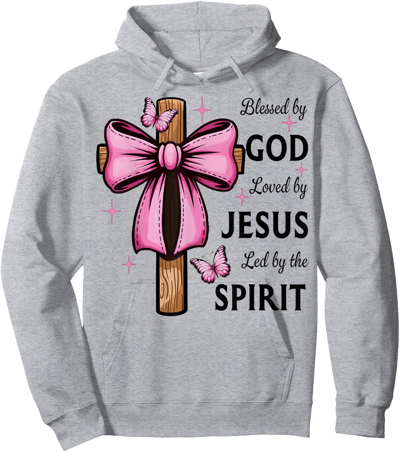 Blessed by God Loved by Jesus Pink Coquette Bow and Cross Hoodie - Hoodie | Ash