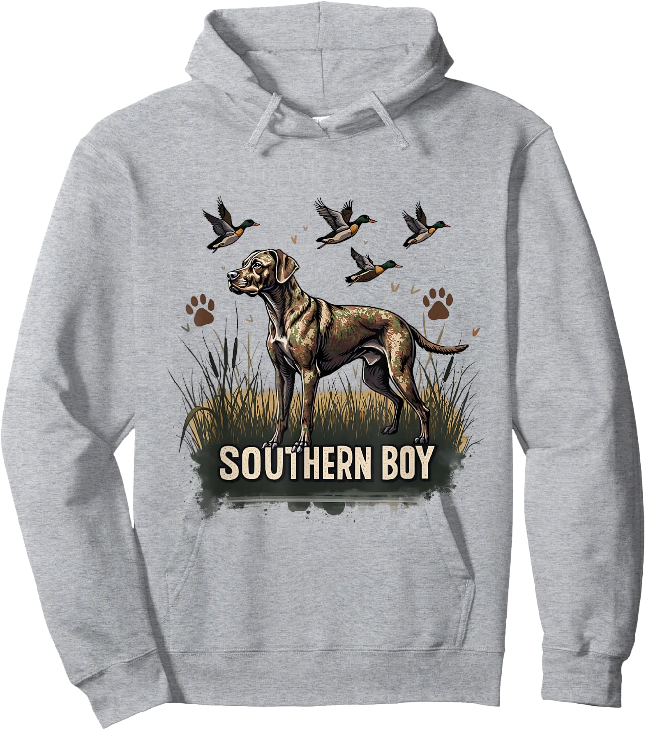 Retro Southern Boy Hunting Dog Waterfowl Dog Lovers Graphic Hoodie - Hoodie | Ash