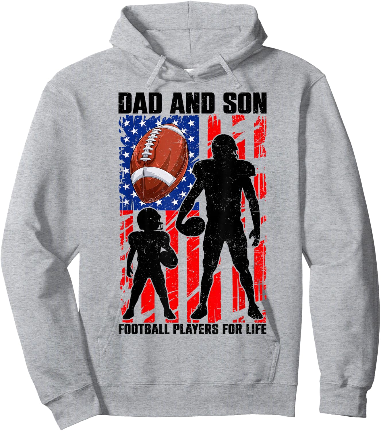 Dad & Son Football Players for Life Father's Day USA Flag Hoodie - Hoodie | Ash