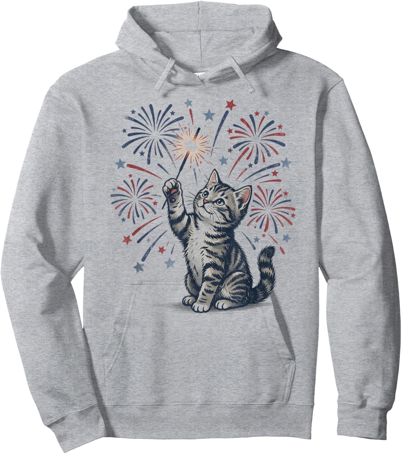 Vintage Patriotic Cat Sparkler 4th of July Hoodie - Hoodie | Ash