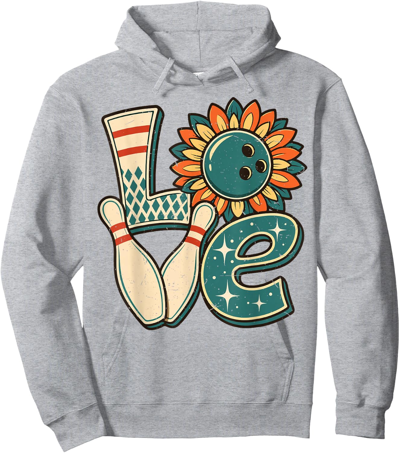 Women Bowling-Shirt Love Bowl Ball Sunflower Vintage Retro Hoodie - Hoodie | Ash