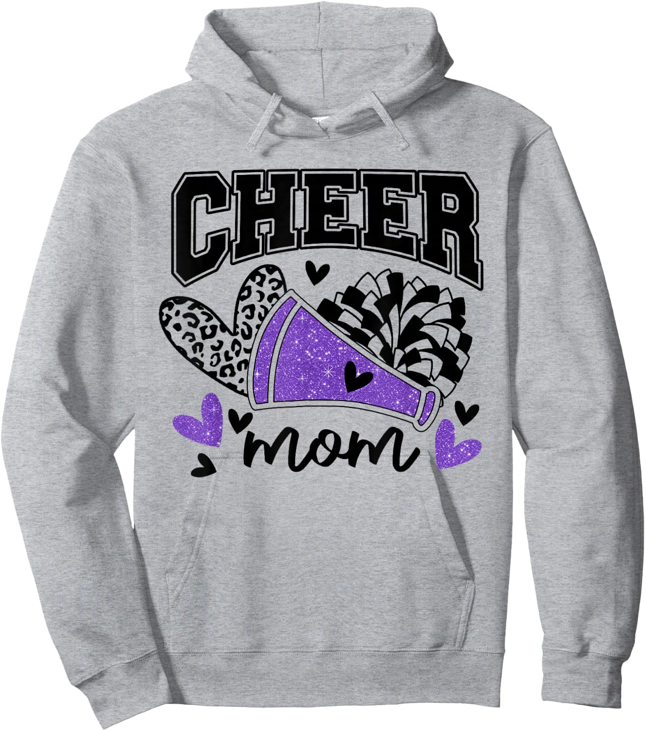 Cheer Mom Biggest Fan Cheerleader Black And Purple Pom Pom Hoodie - Hoodie | Ash