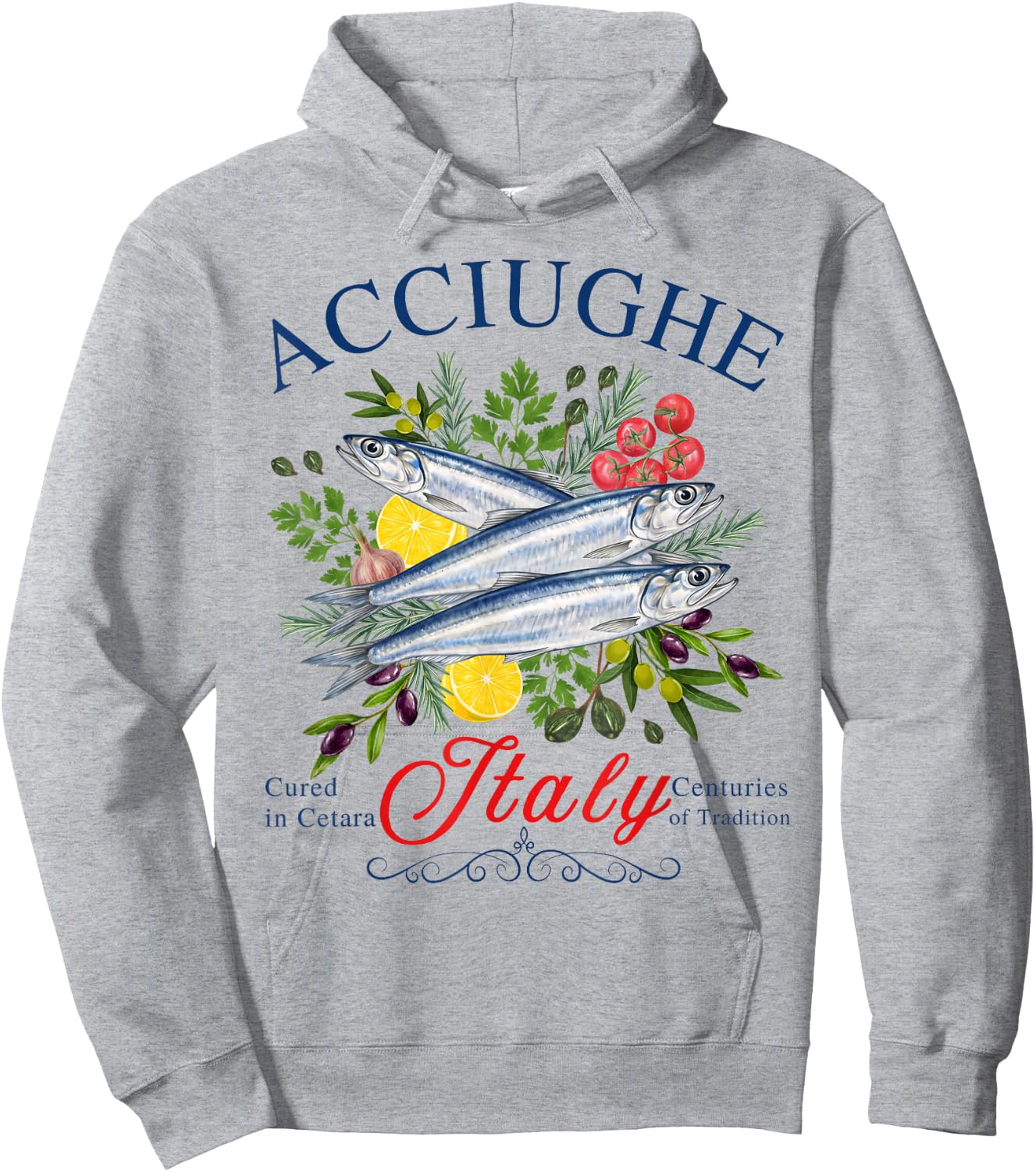 Italian Anchovies Lemon Olives Mediterranean Coastal Food Hoodie - Hoodie | Ash