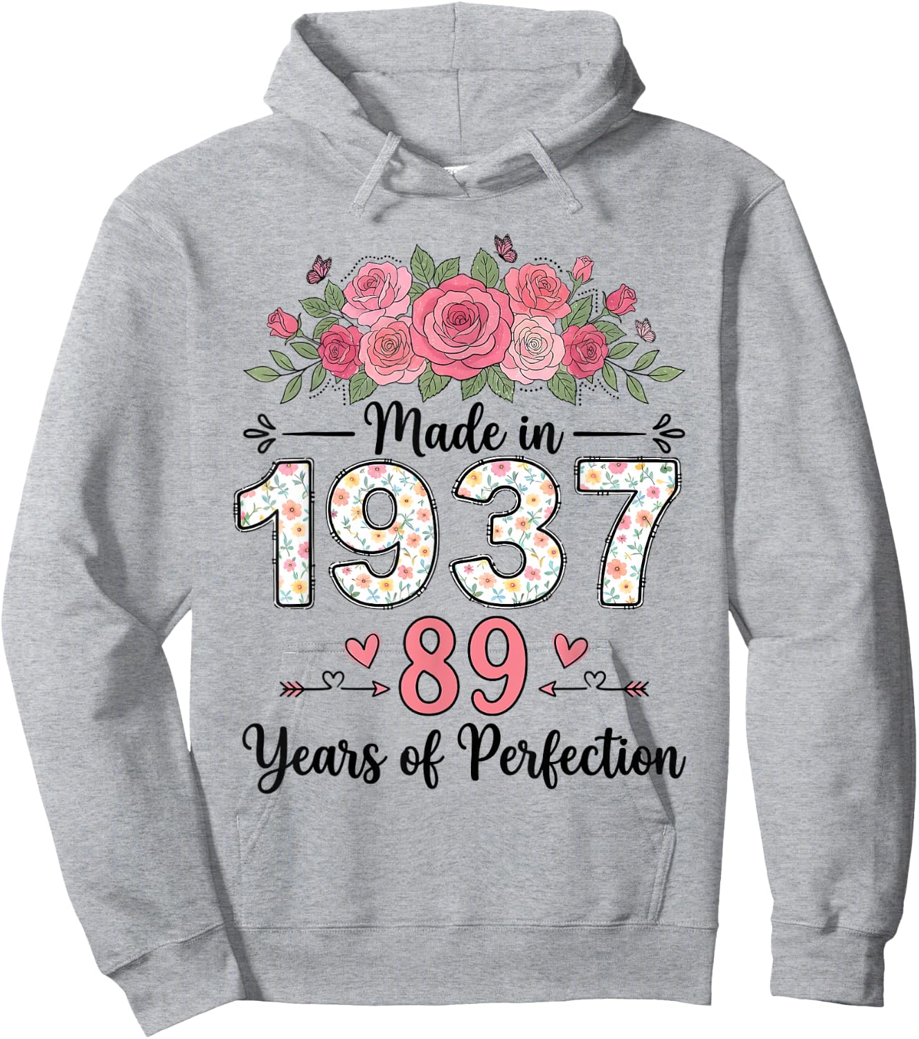 Hergestellt im Jahr 1937, Florale Geschenke zum 89. Geburtstag, Damen ab 89 Jahren Hoodie - Hoodie | Ash