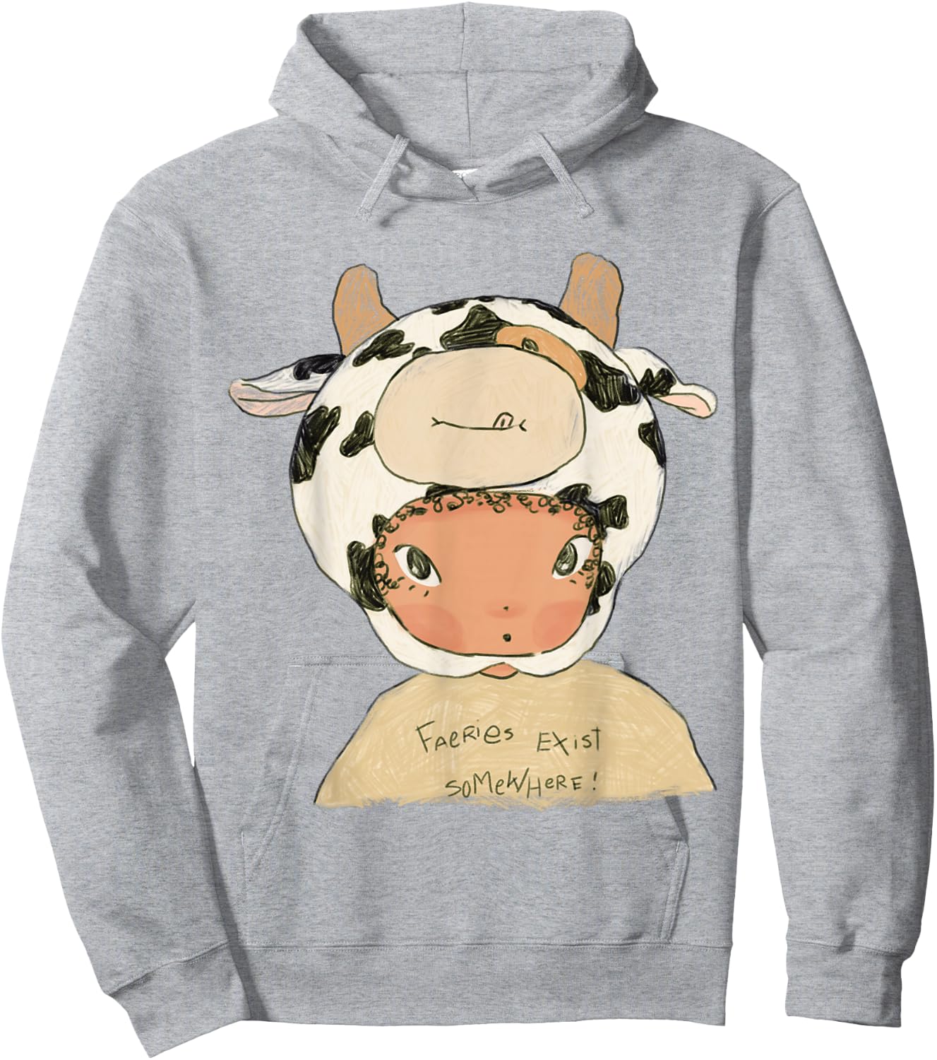 Faeries Exist Somewhere Cow Hat Fairy Core Hoodie - Hoodie | Ash