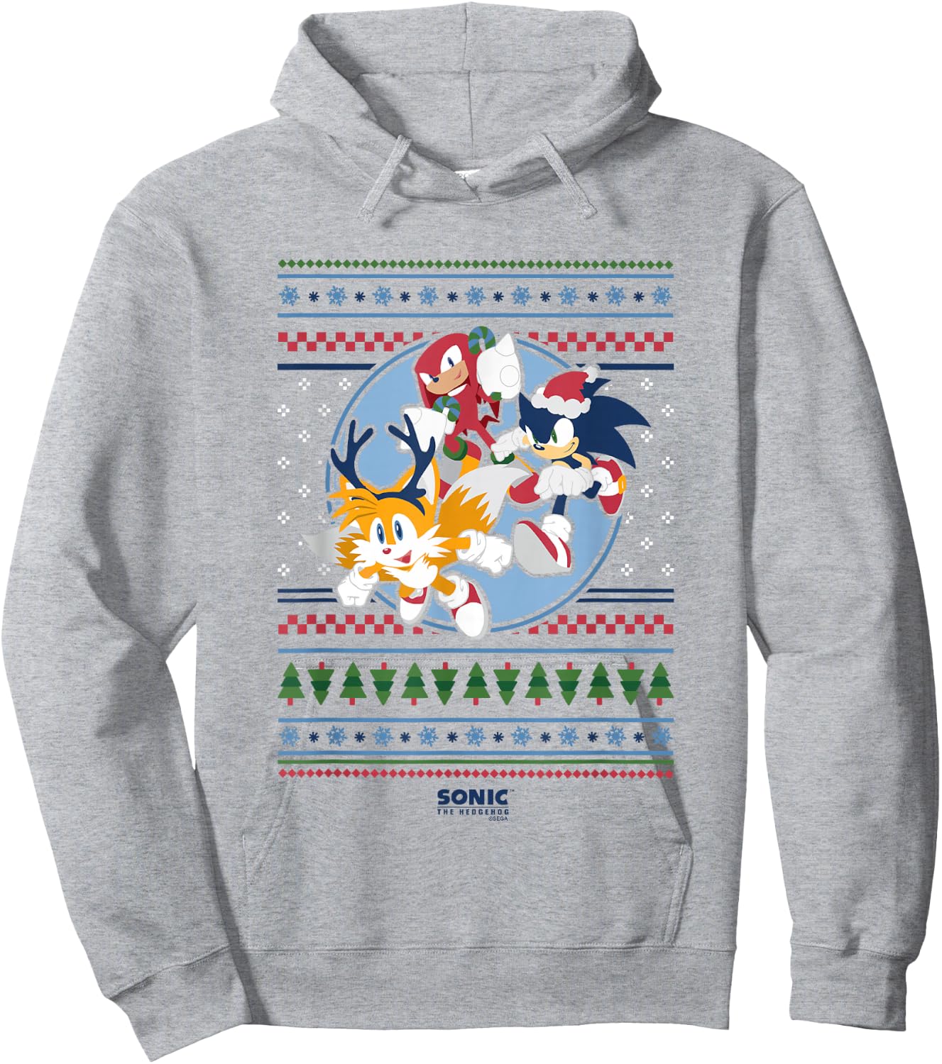 Sonic The Hedgehog Christmas Speedy Ugly Sweater Crew Hoodie - Hoodie | Ash