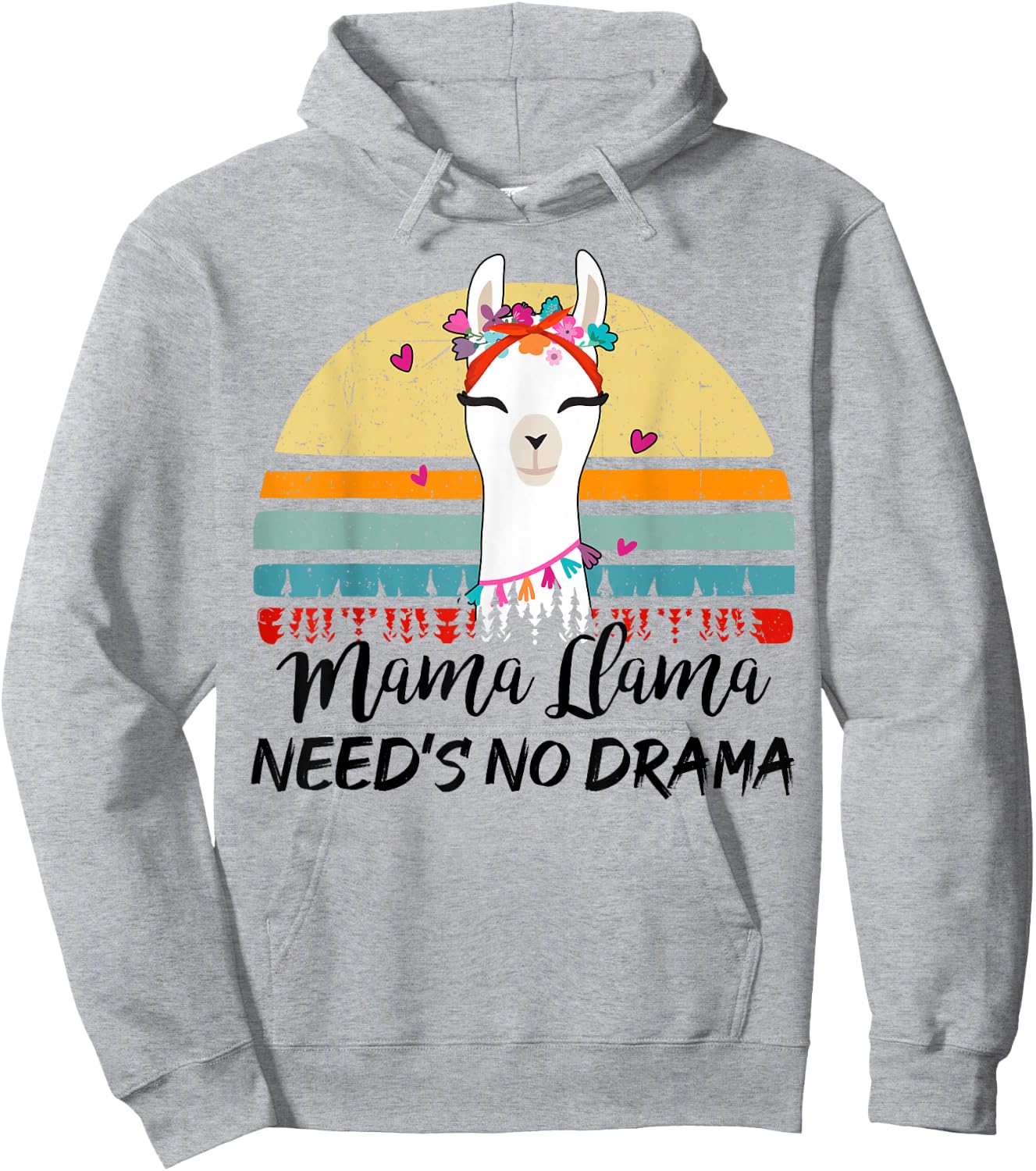 Llama-Shirt Mama-Llama Need No Drama Mothers Day Funny Women Hoodie - Hoodie | Ash