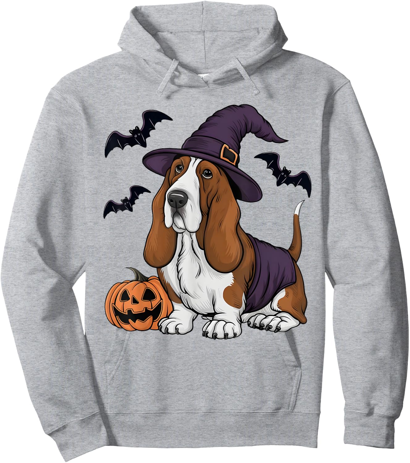 Pumpkin Bat Witch Costume Basset Hound Dog Halloween Hoodie - Hoodie | Ash
