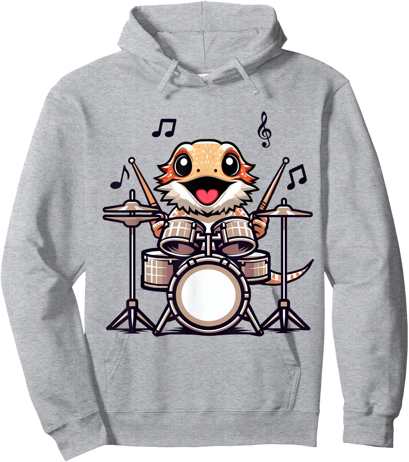 Funny Drummer Bearded Dragon Playing Drum Musician Hoodie - Hoodie | Ash