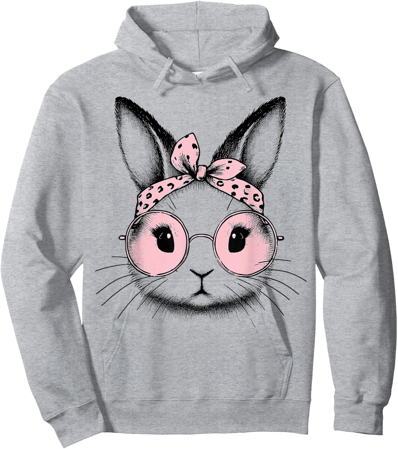 Bunny Easter Day Pink Bandana Glasses Rabbit Women Girl Kid Hoodie - Hoodie | Ash