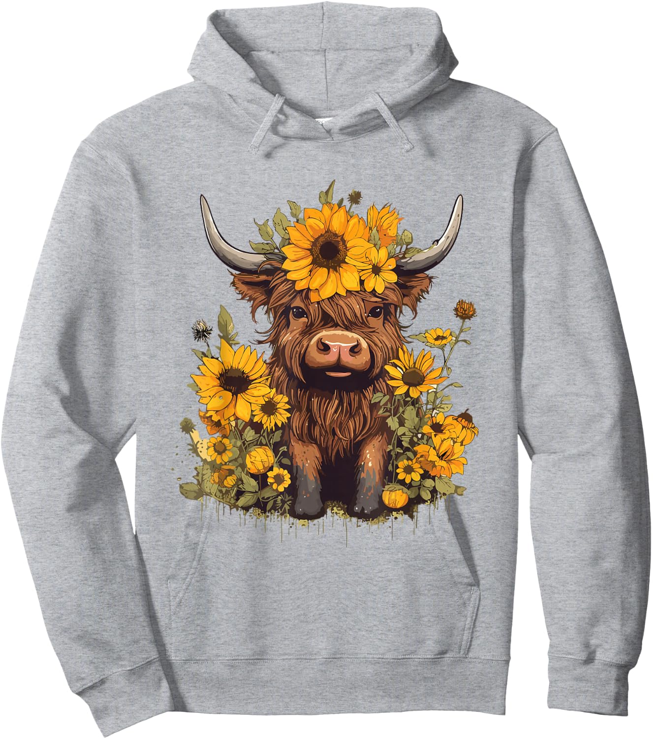 Scottish Highland Cow Sunflowers Heifer Country Farmer Girl Hoodie - Hoodie | Ash