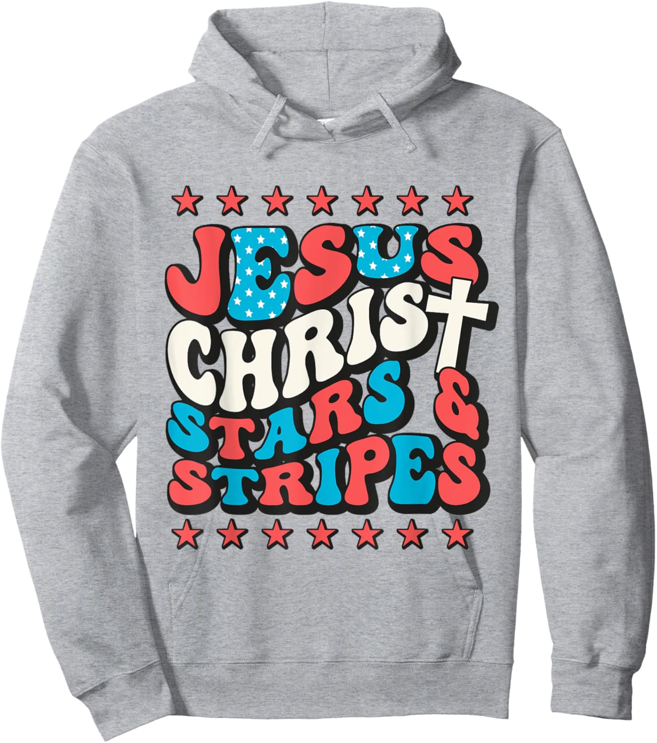 Jesus Christ Stars & Stripes Retro 4th of July Christian USA Kids Men Hoodie - Hoodie | Ash