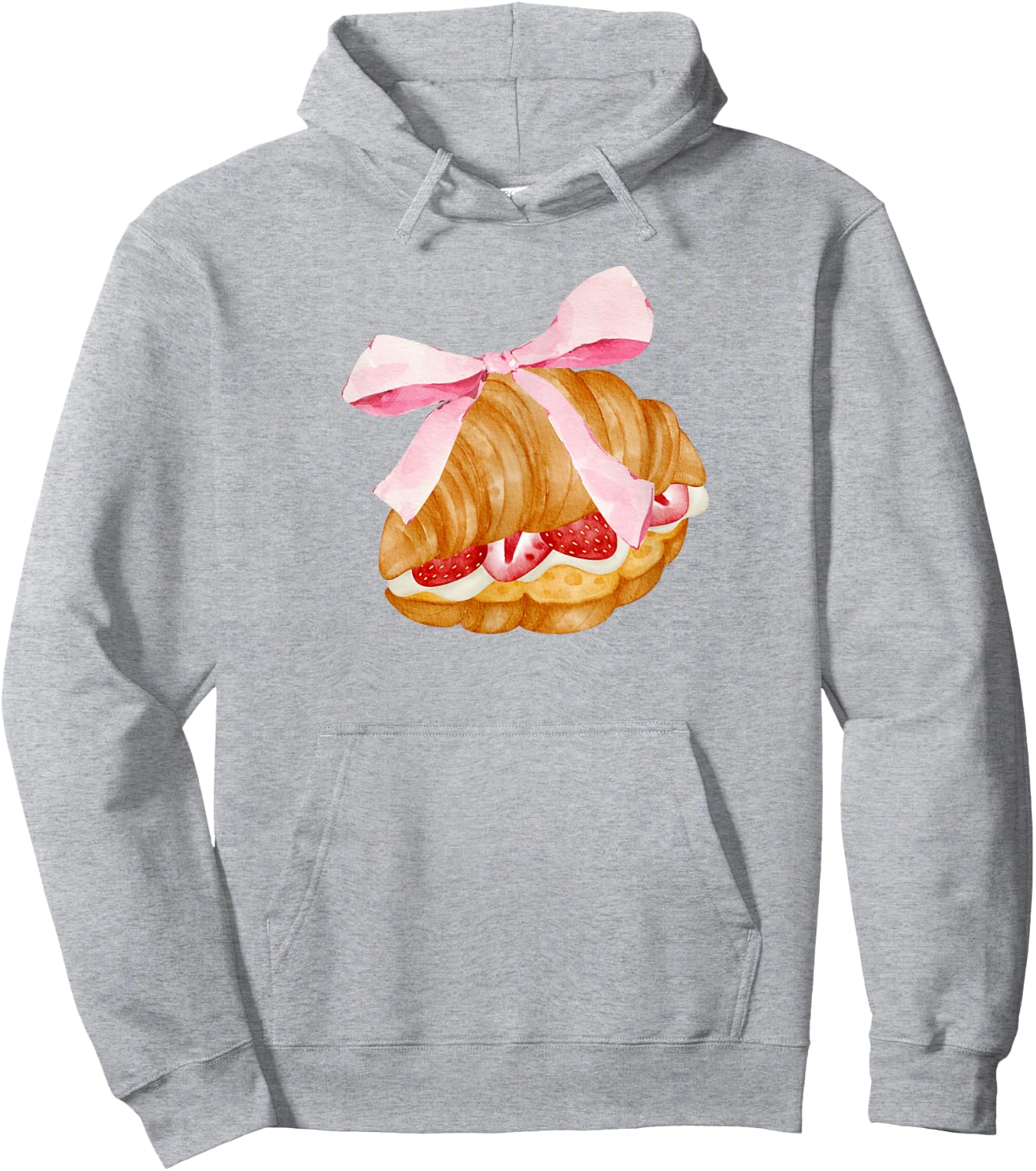 Strawberry croissant with pink bow and flirtatious , white, S Hoodie - Hoodie | Ash
