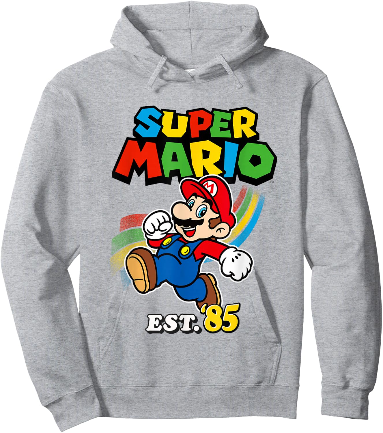 Super Mario Est. '85 Iconic Colorful Retro Big Chest Logo Hoodie - Hoodie | Ash