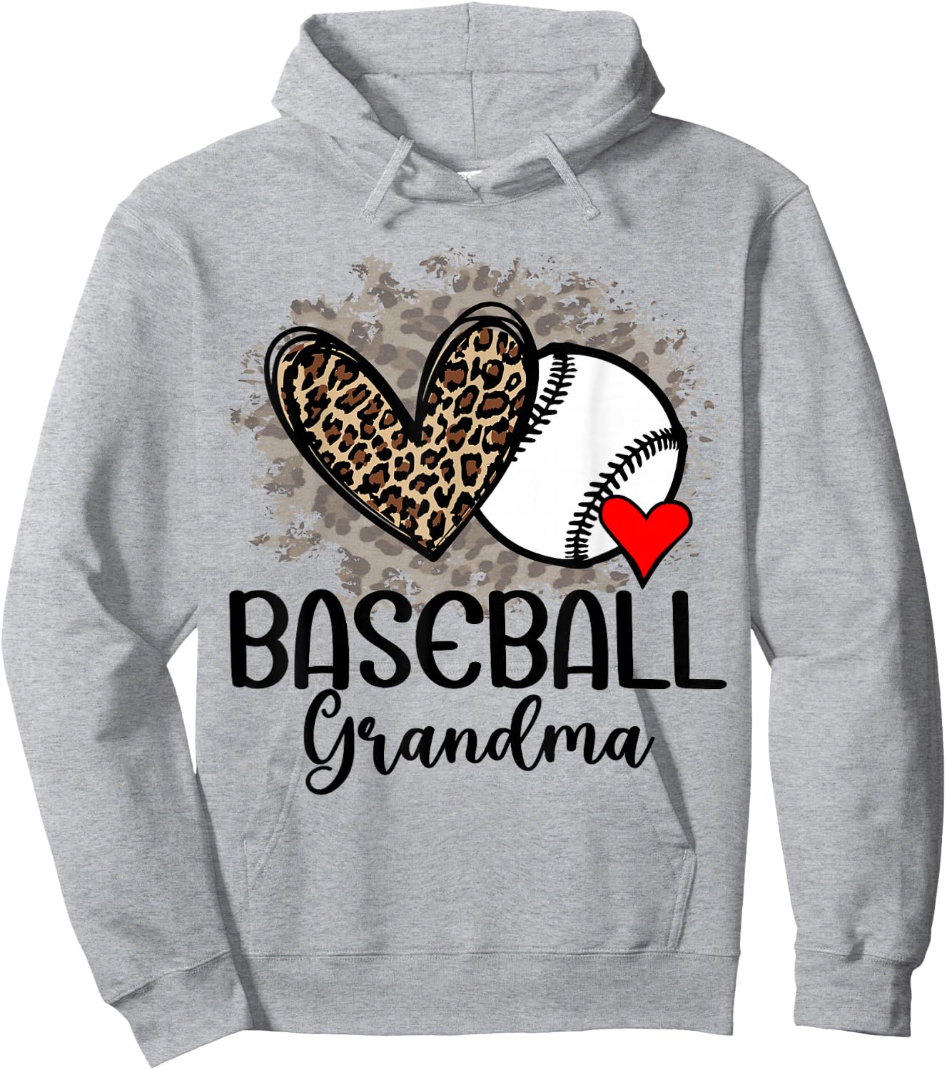Baseball Grandma Funny Leopard Heart Proud Baseball Grandma Hoodie - Hoodie | Ash