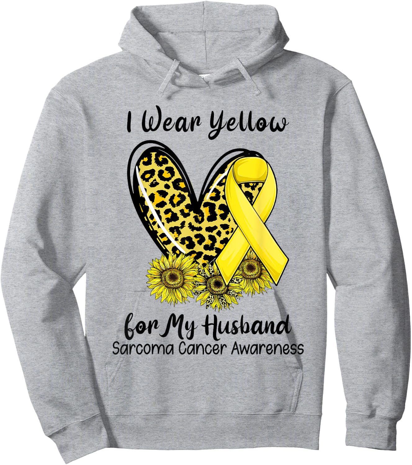 Leopard Heart I Wear Yellow For My Husband Sarcoma Cancer Hoodie - Hoodie | Ash