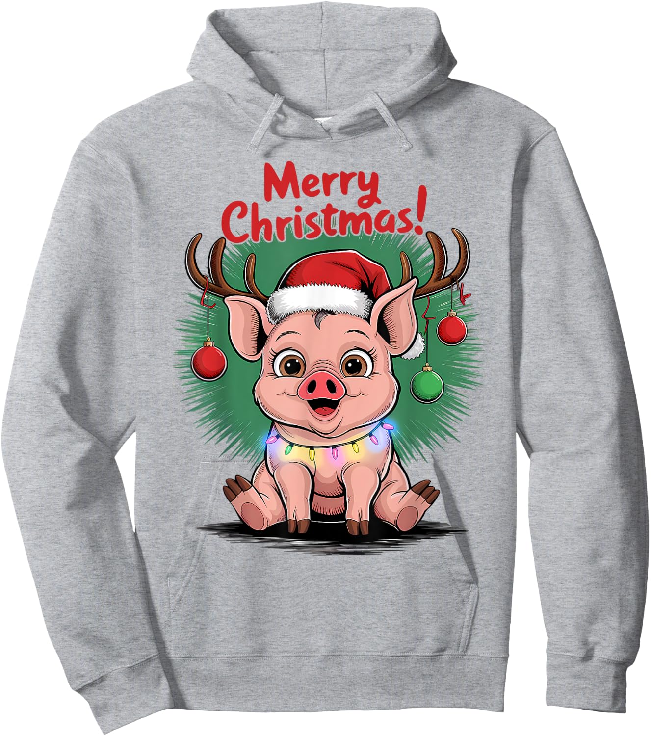 Pig Christmas Jumper, Merry Christmas Cute Funny Pigs Hoodie - Hoodie | Ash