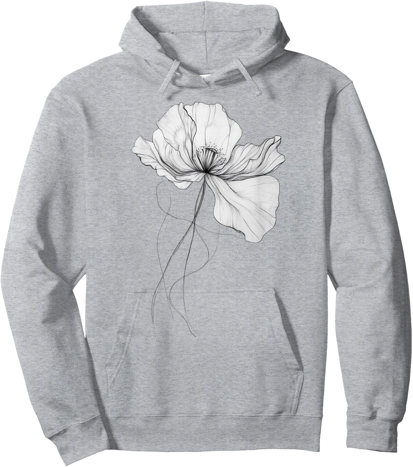 Poppy August Birth Flower Minimalistic Black and White Hoodie - Hoodie | Ash