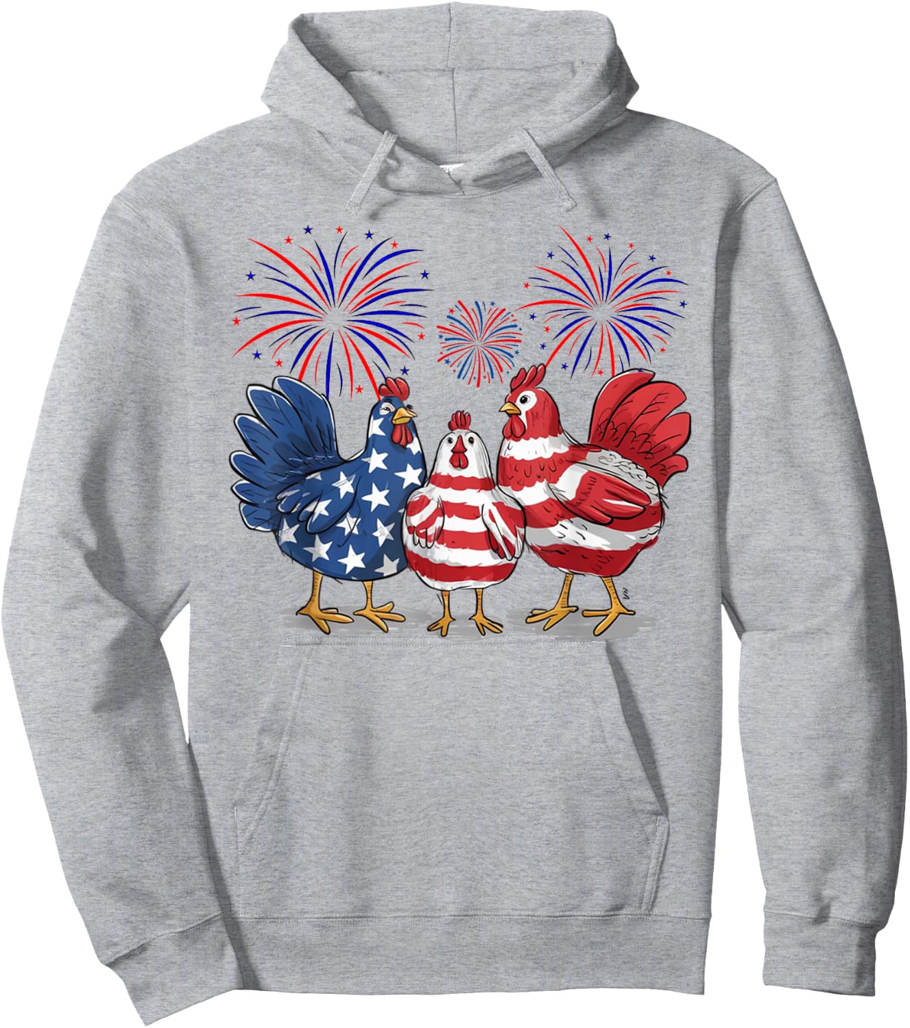 Funny 4th of July chicken Women Girls Patriotic Chicken Hoodie - Hoodie | Ash