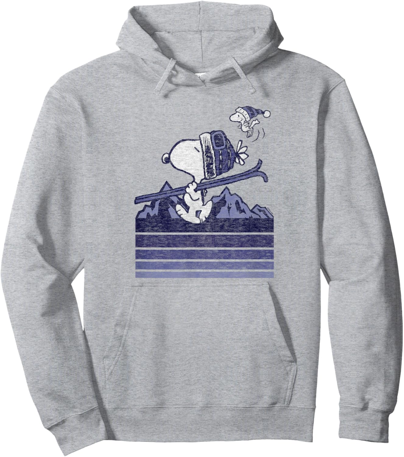 Peanuts Snoopy Woodstock Ski Stripes , White Hoodie - Hoodie | Ash