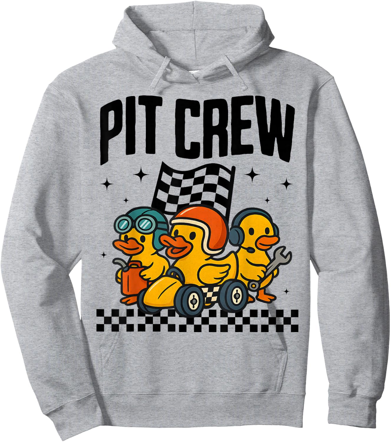 Checkered Rubber Ducky Racing Birthday Pit Crew Matching Car Hoodie - Hoodie | Ash