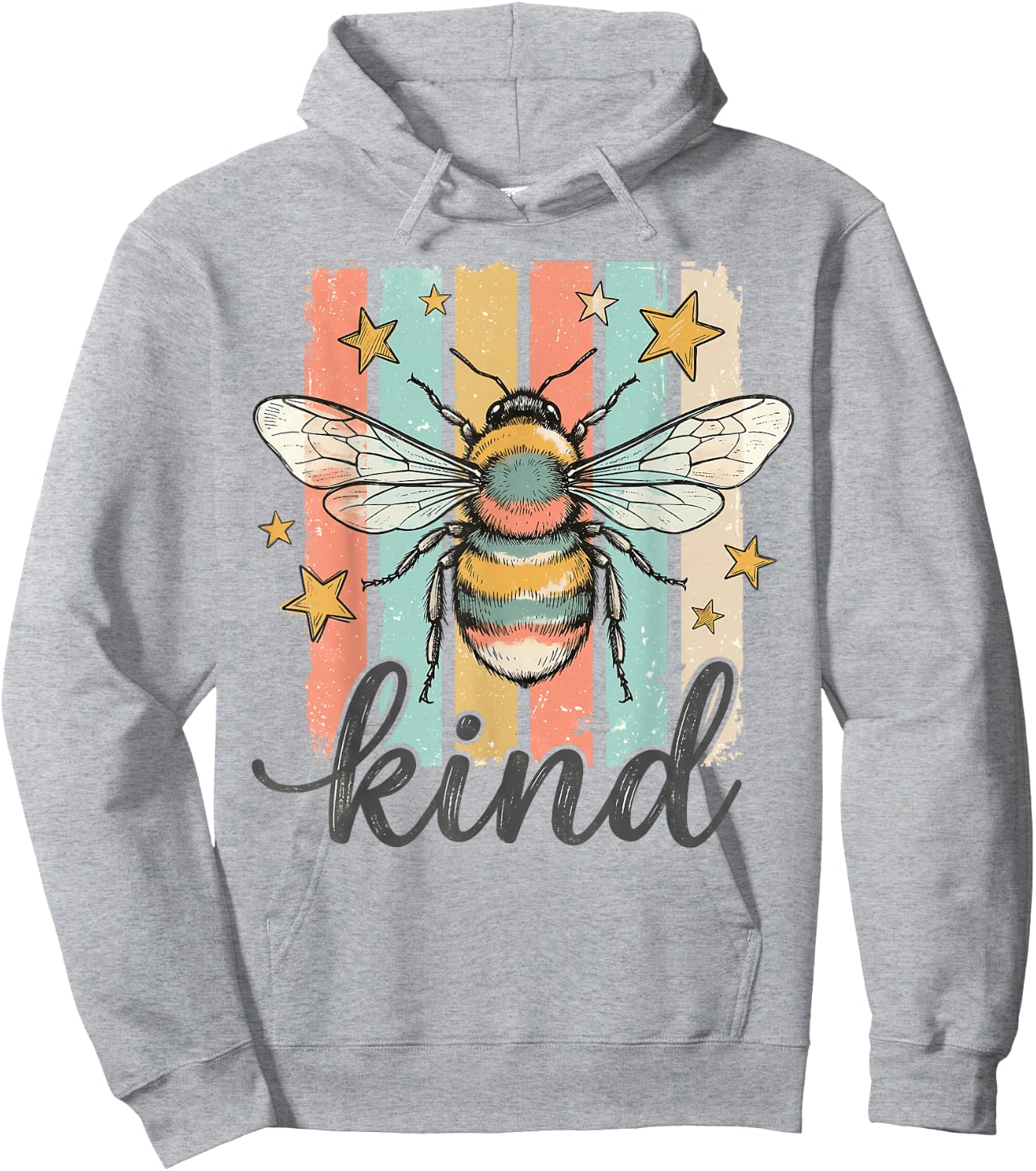 Bee Kind Vintage Bumblebee Retro Striped Graphic Hoodie - Hoodie | Ash