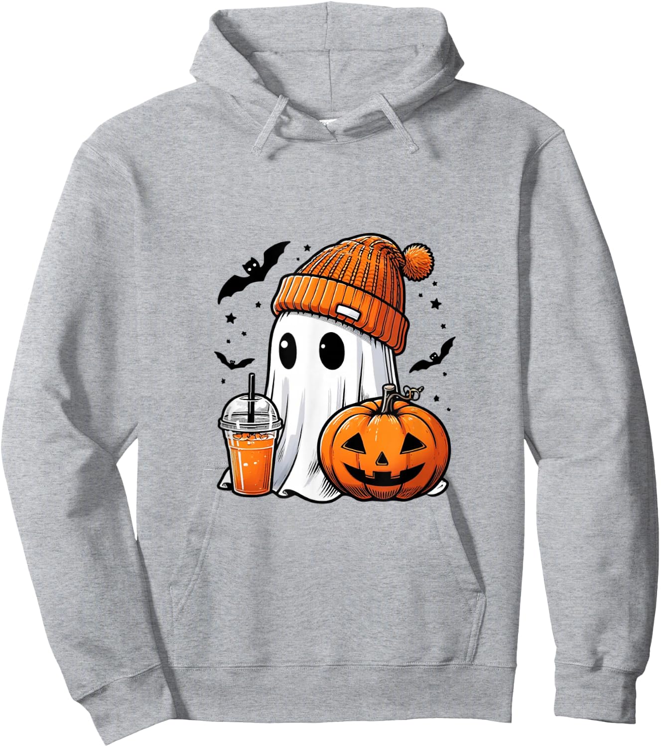 Cute Halloween Ghost with Pumpkin Hoodie - Hoodie | Ash