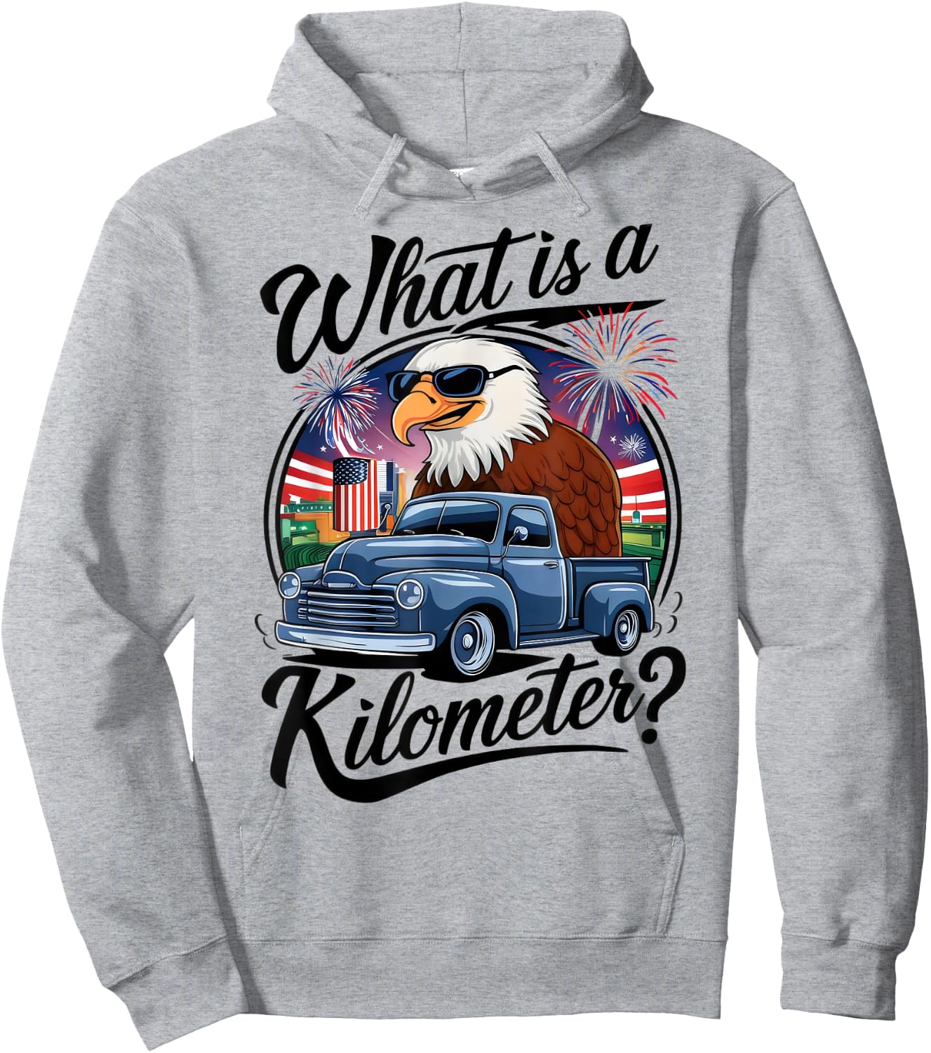 What is a Kilometer 4th of July Eagle Riding Truck Men Hoodie - Hoodie | Ash