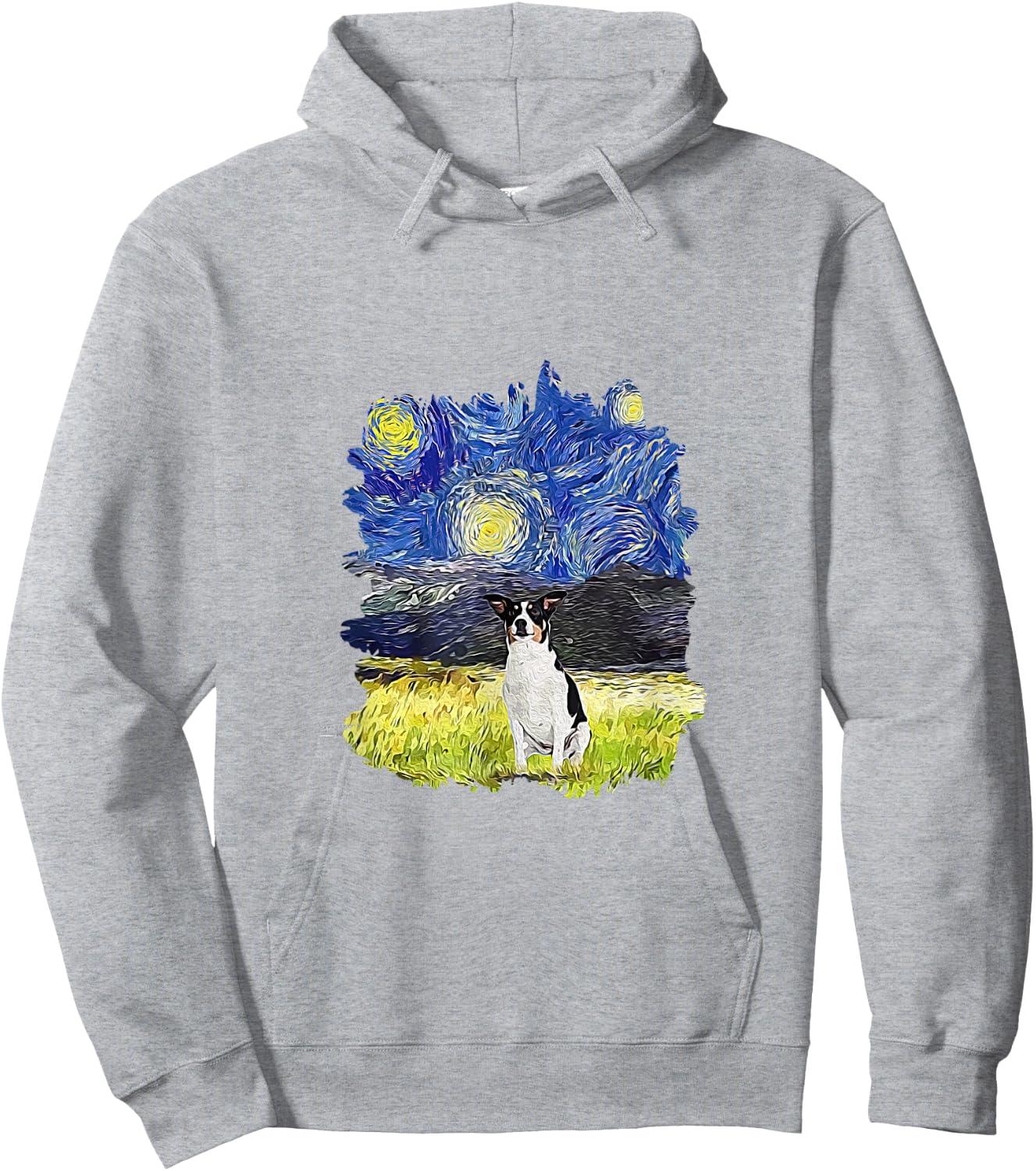 Starry Night Impressionist - Dog Art Rat Terrier Men Women Kids Hoodie - Hoodie | Ash