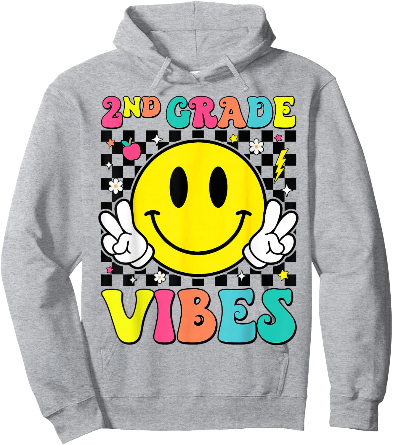 Girls 2nd Grade Vibes Smile Face Back to School Second Grade Hoodie - Hoodie | Ash