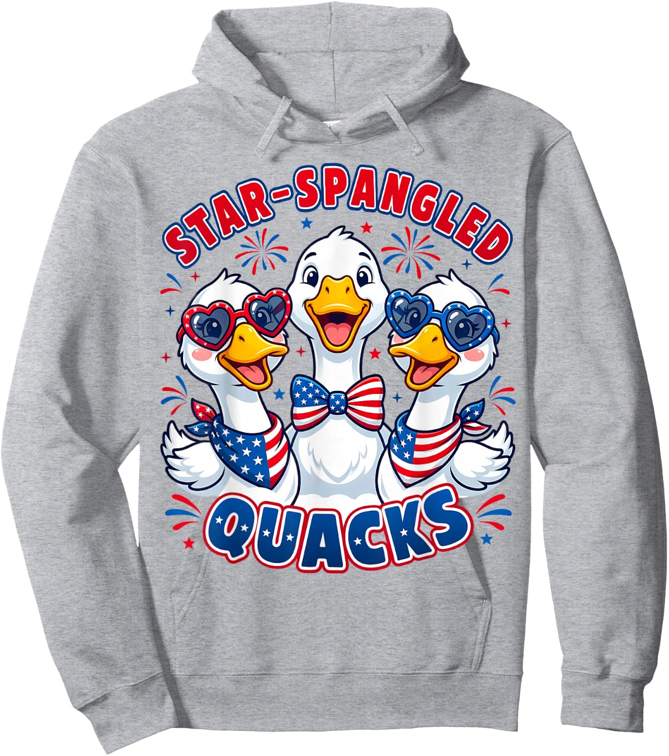 Star-Spangled Quacks Funny Patriotic Ducks 4th of July USA Hoodie - Hoodie | Ash
