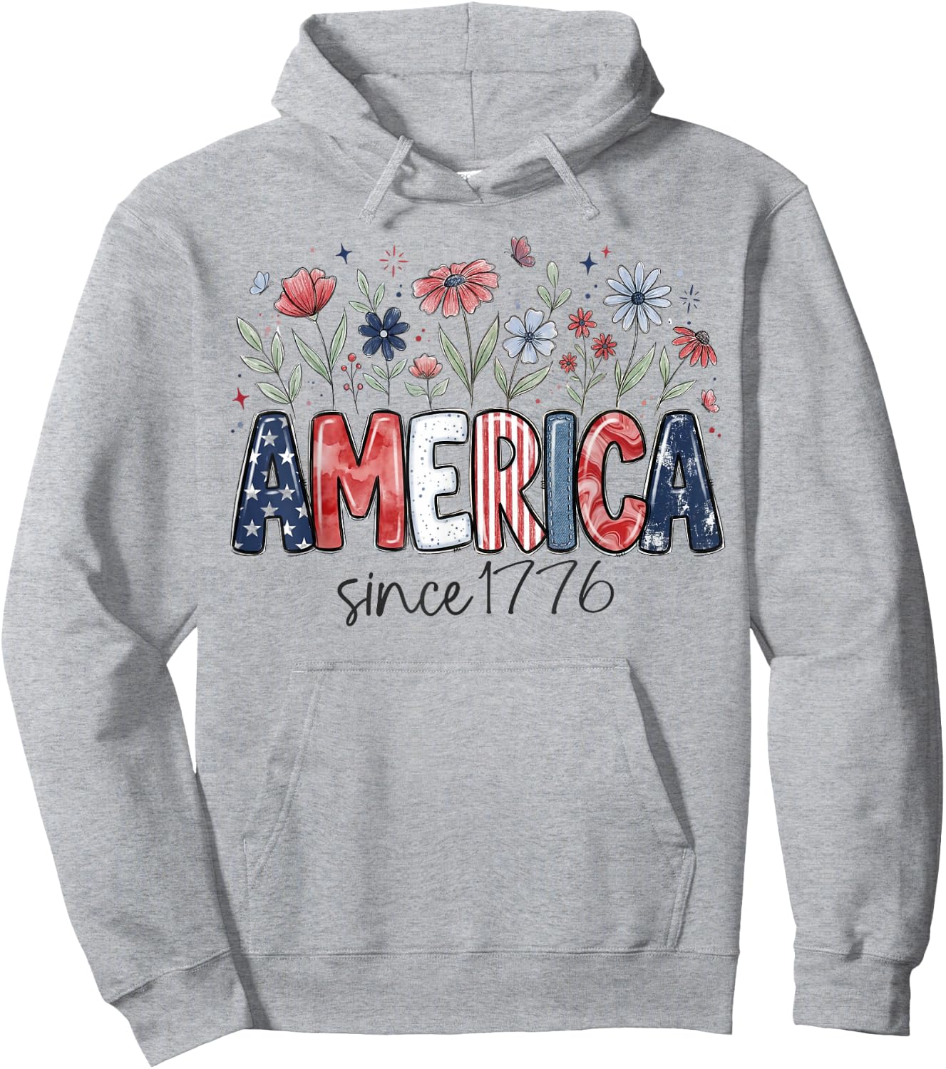Since 1776 American Vintage Floral Red White and Blue Floral Hoodie - Hoodie | Ash
