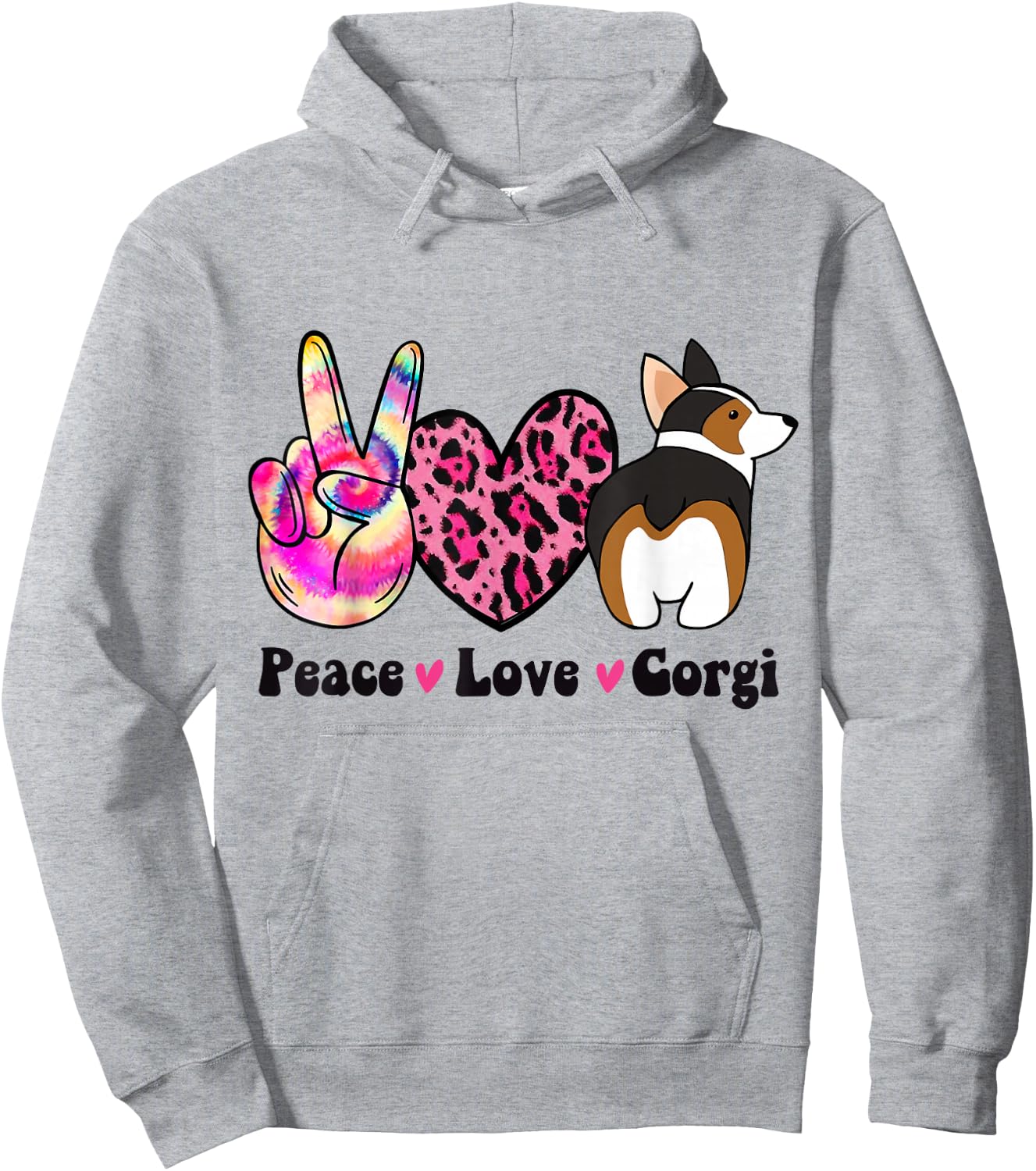 Tie Dye Peace Love Leopard Print Tricolor Corgi Dog Lover Hoodie - Hoodie | Ash