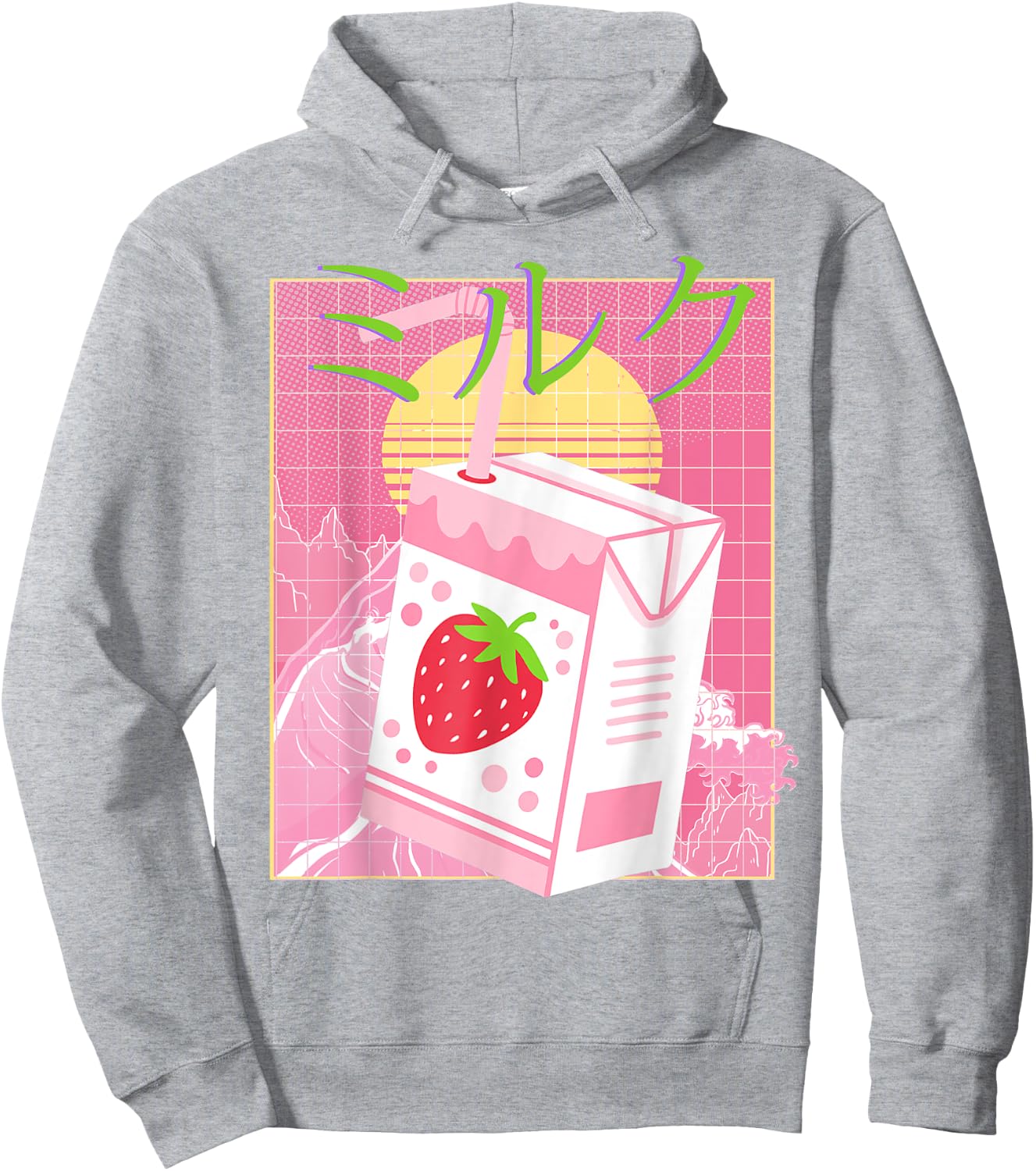 Pink Strawberry Milk| Japanese Aesthetic Milk Carton Hoodie - Hoodie | Ash