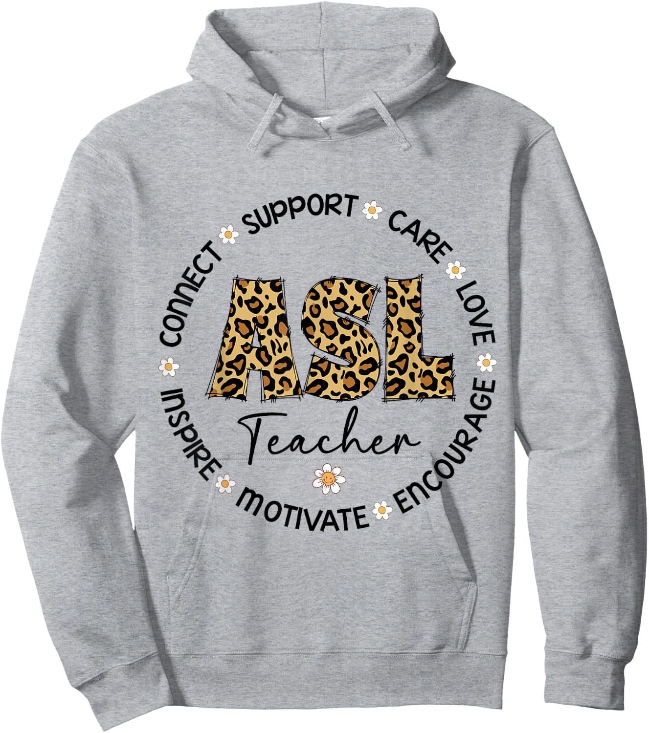 Leopard ASL Teacher Appreciation Week back to school Hoodie - Hoodie | Ash