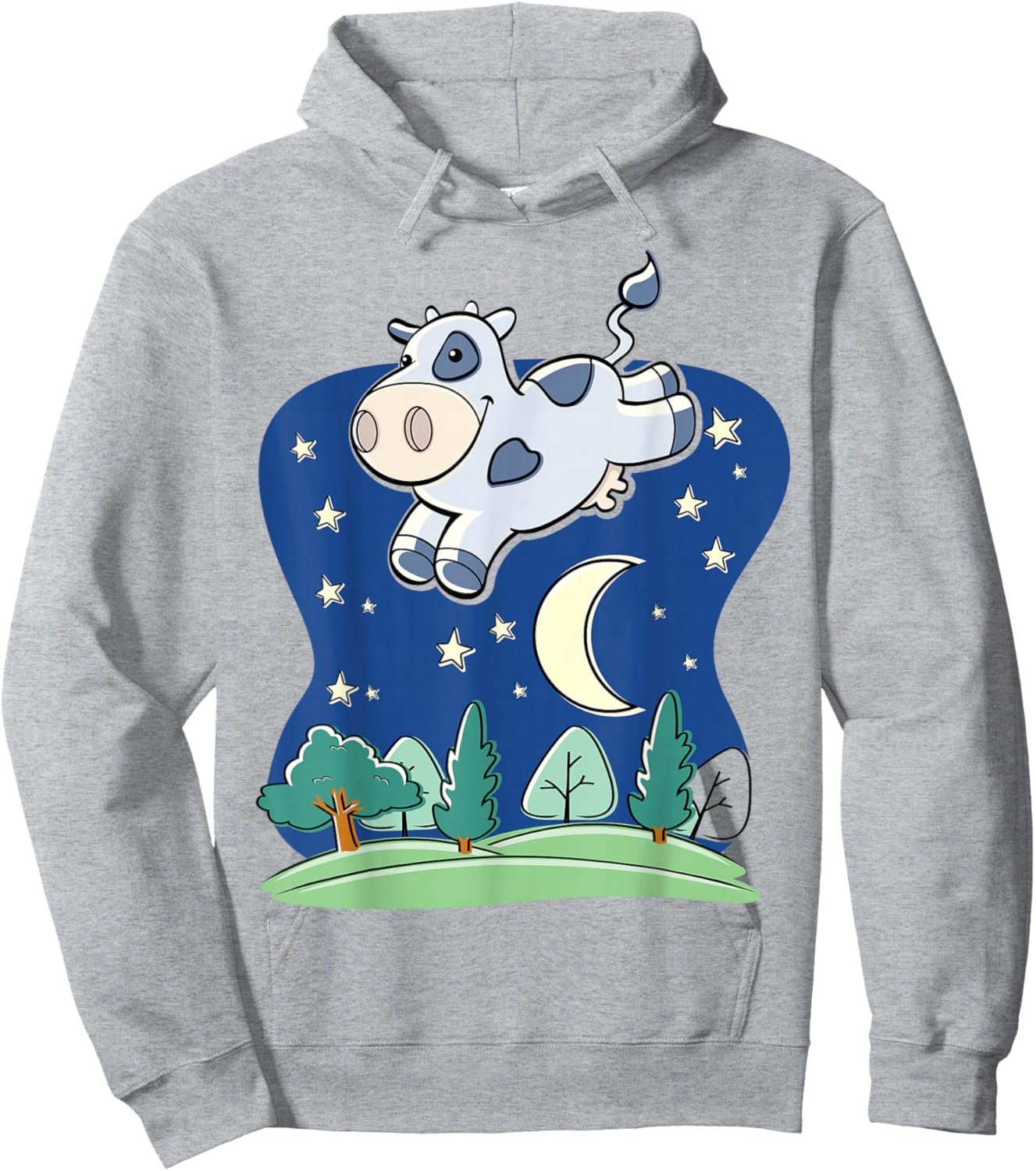 Cow Jumped Over the Moon - Cartoon w Common Saying Hoodie - Hoodie | Ash