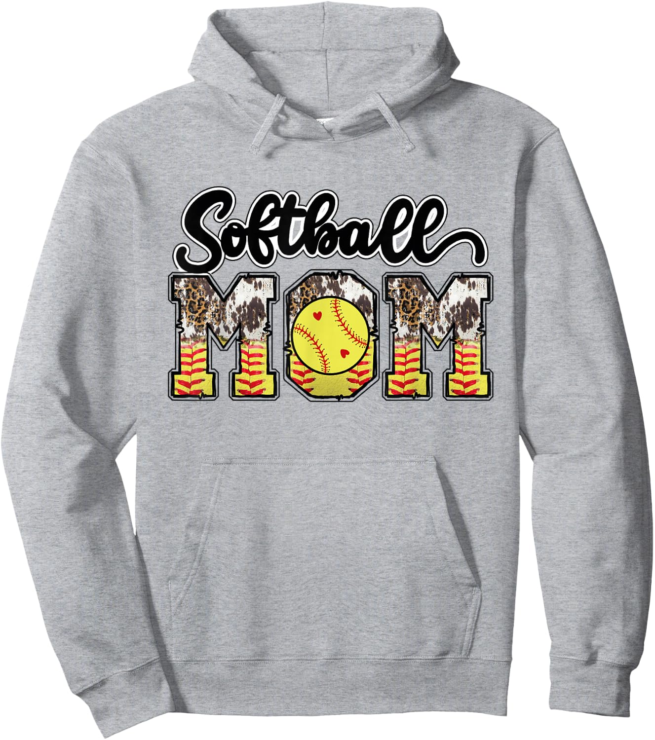 Softball Mom Leopard Messy Bun Softball Mothers Day Hoodie - Hoodie | Ash