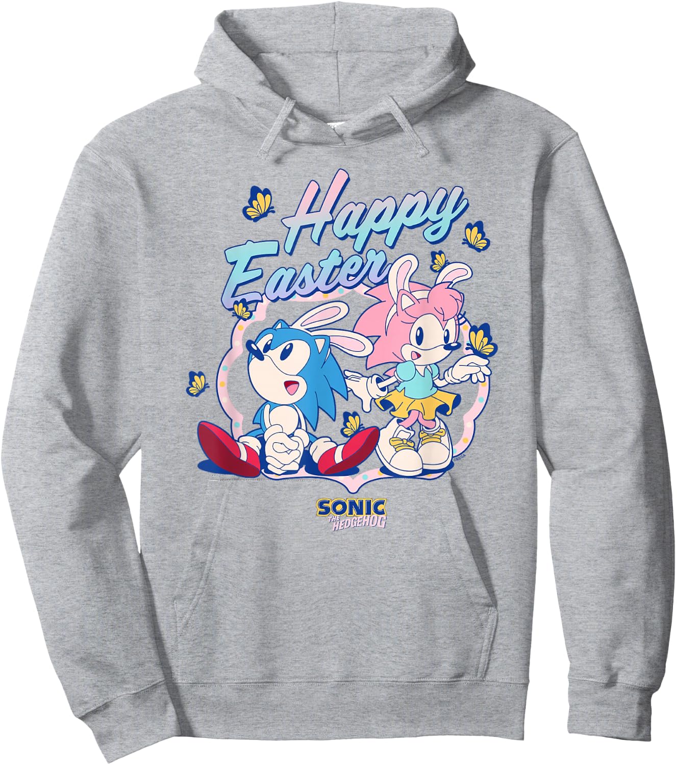 Sonic The Hedgehog Happy Easter Cute Sonic Amy Chest Logo Hoodie - Hoodie | Ash
