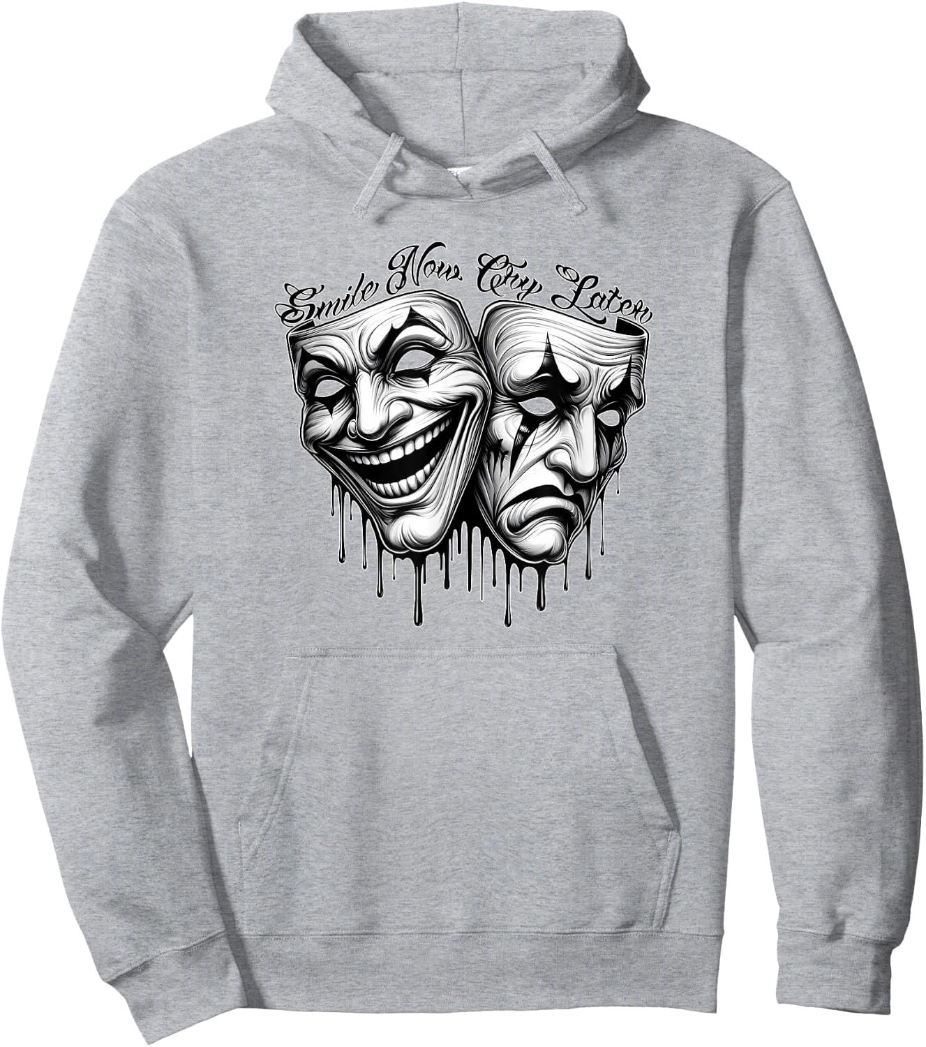 SMILE NOW CRY LATER Masks Gangster Cholo Payaso Chicano Hoodie - Hoodie | Ash
