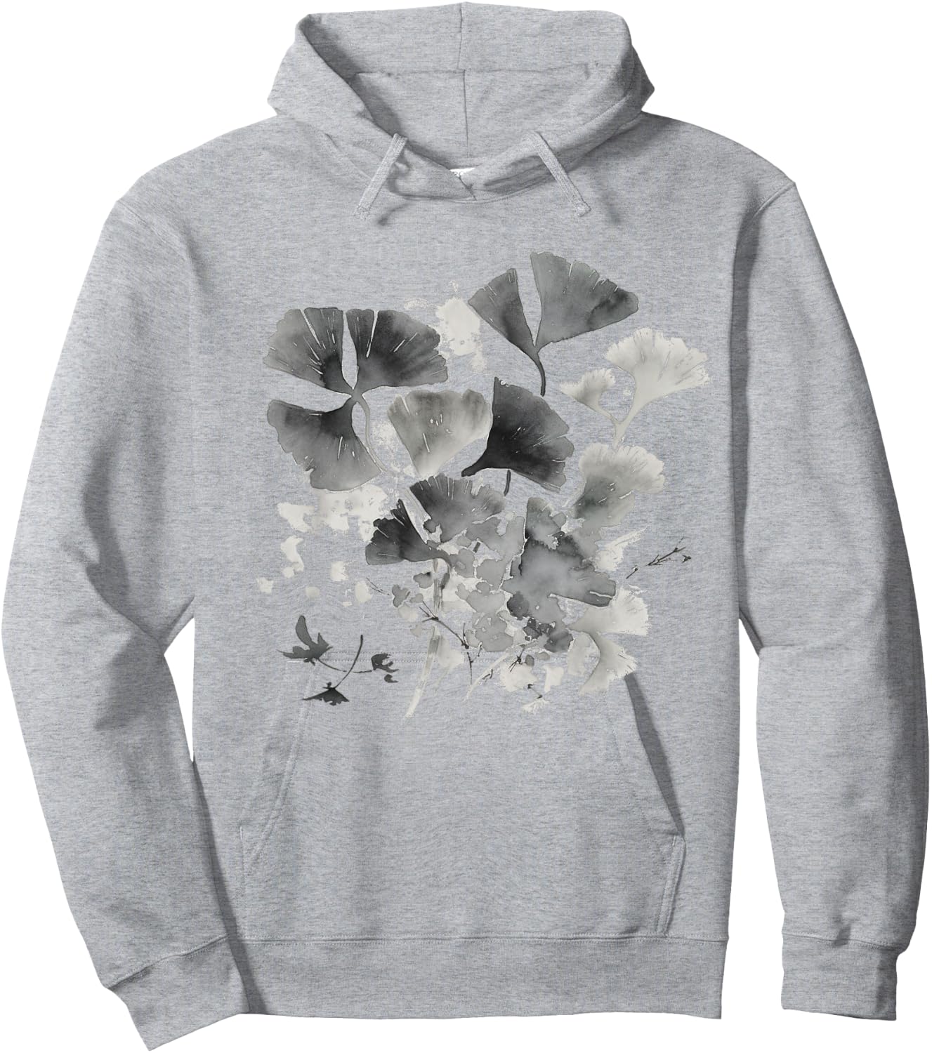 Ginkgo Blätter Ginko-Baum Sumi-e Malerei China Japan Kunst Hoodie - Hoodie | Ash