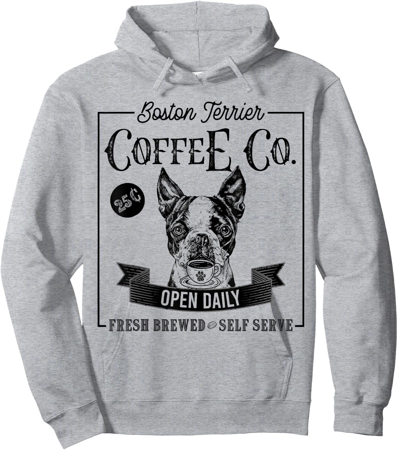 Retro Boston Terrier Coffee Funny Dog Mom Coffee Lover Hoodie - Hoodie | Ash