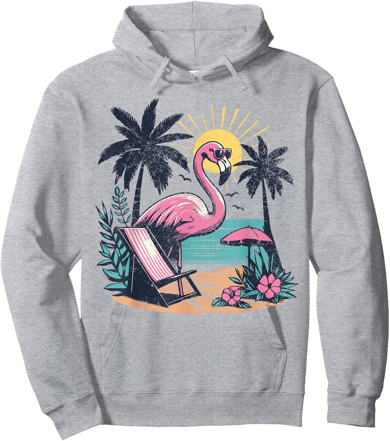 Flamingo Beach Palm Trees Tropical Summer Vacation Men Women Hoodie - Hoodie | Ash