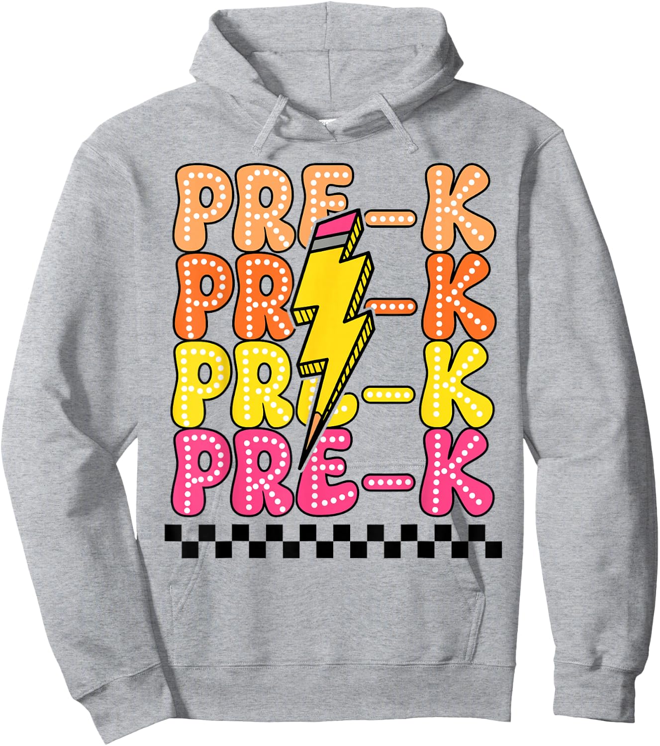 Pre-K Lightning Bolt Pencil Retro Teacher Boys Girls Hoodie - Hoodie | Ash