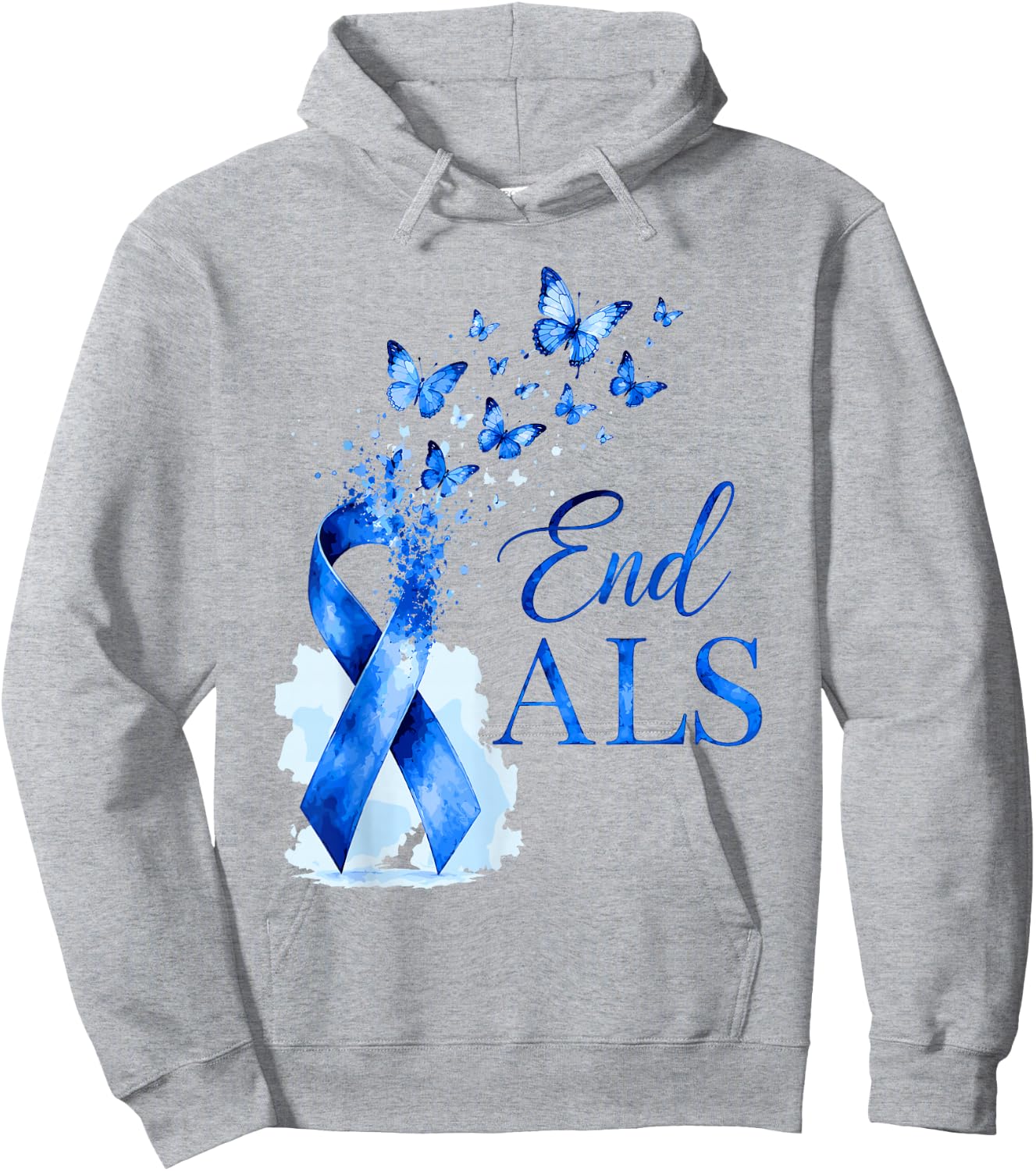 End ALS Blue Awareness Ribbon Butterflies Family Support Kid Hoodie - Hoodie | Ash