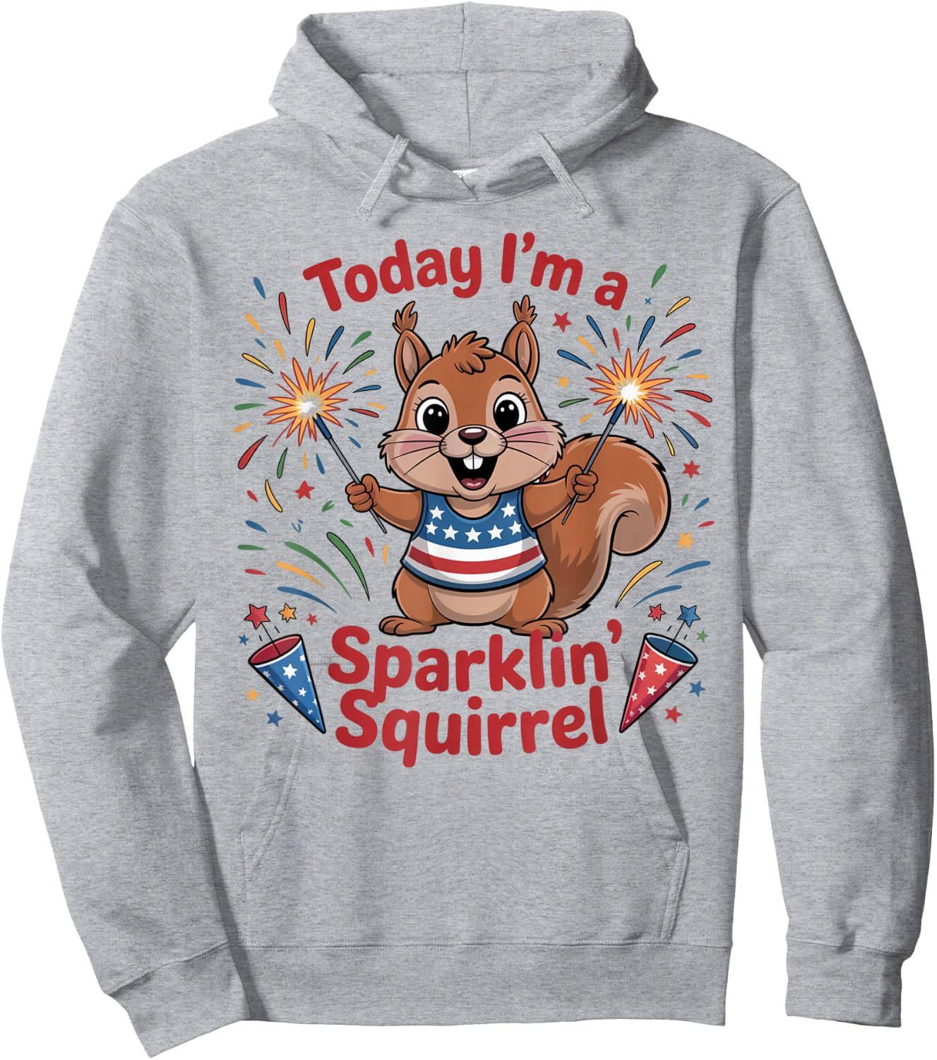 Sparklin' Squirrel 4th of July Fireworks Funny Cartoon Hoodie - Hoodie | Ash