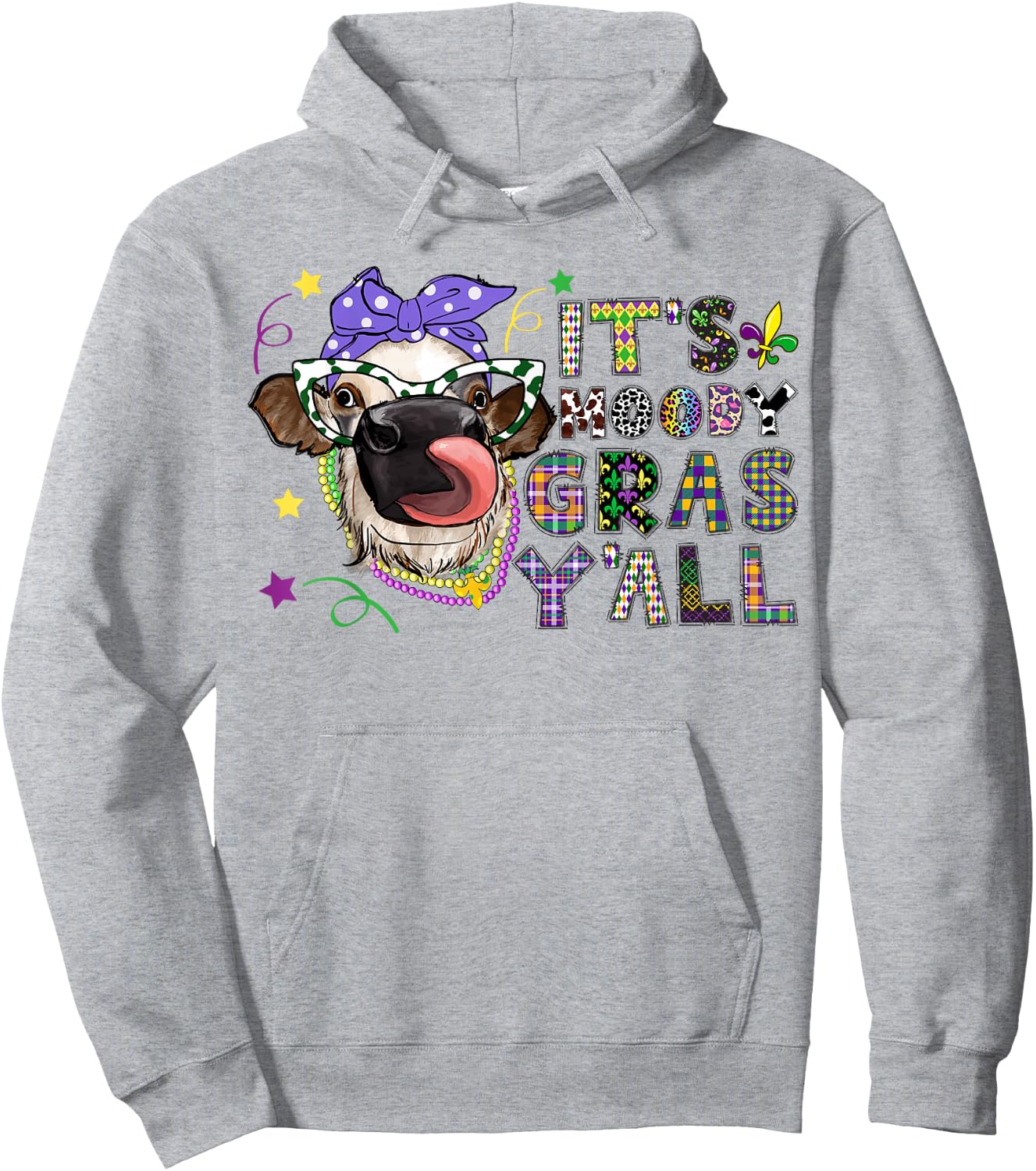 It'S Moody Gras Y'All Funny Cow Mardi Gras Hoodie - Hoodie | Ash