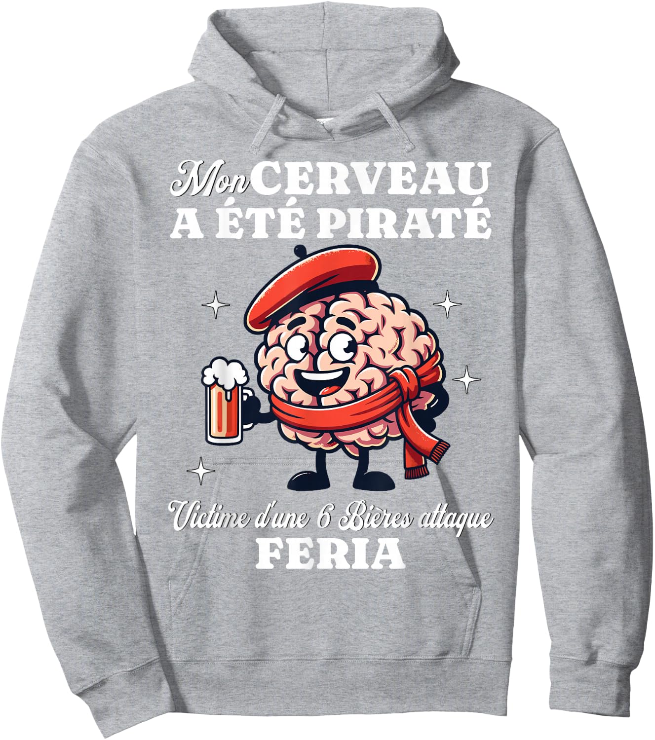 Feria Village Party Brain Hacked 6 Beers Attack , Red, S Hoodie - Hoodie | Ash