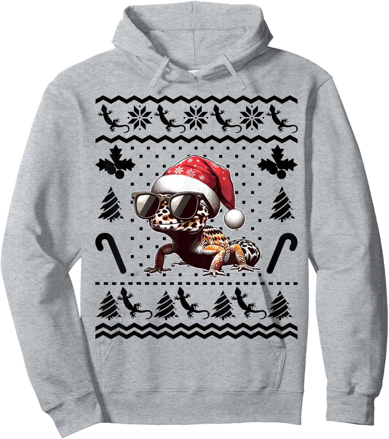 Funny Leopard Gecko Christmas Xmas Reptile Lovers Lizard Hoodie - Hoodie | Ash