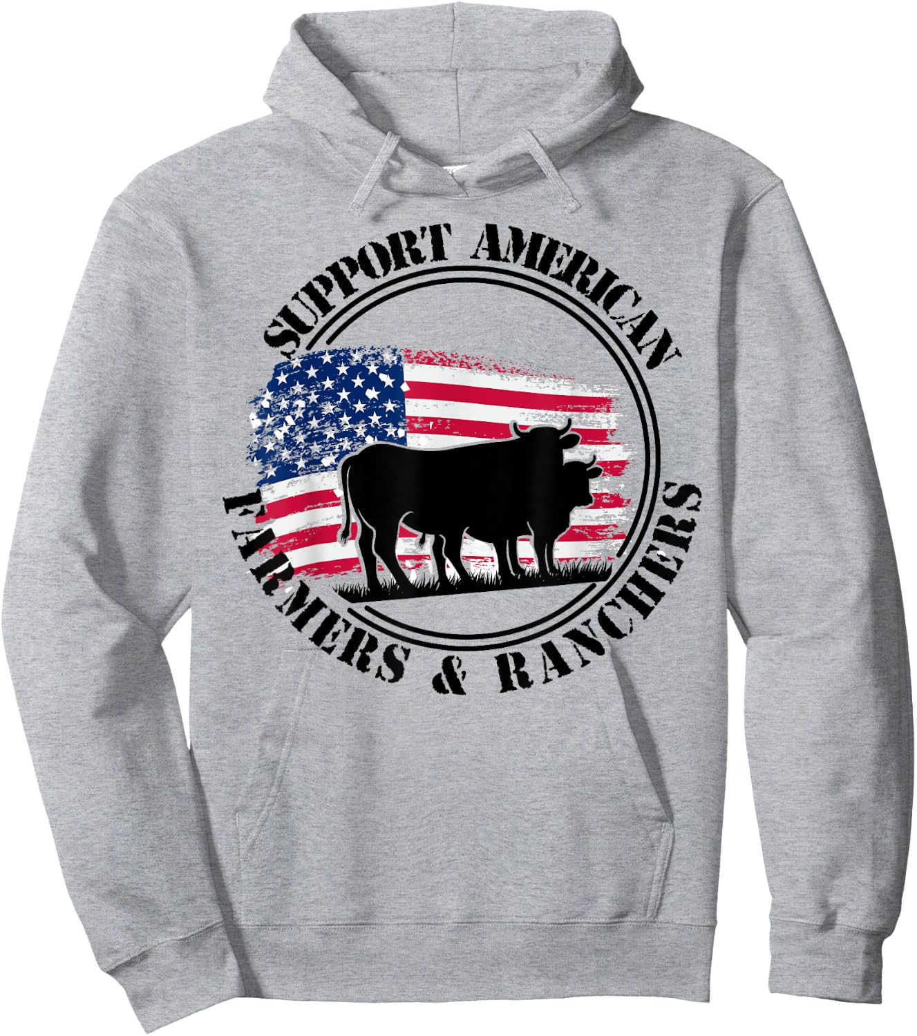 American Flag Patriotic Support American Farmers & Ranchers Women Men Hoodie - Hoodie | Ash