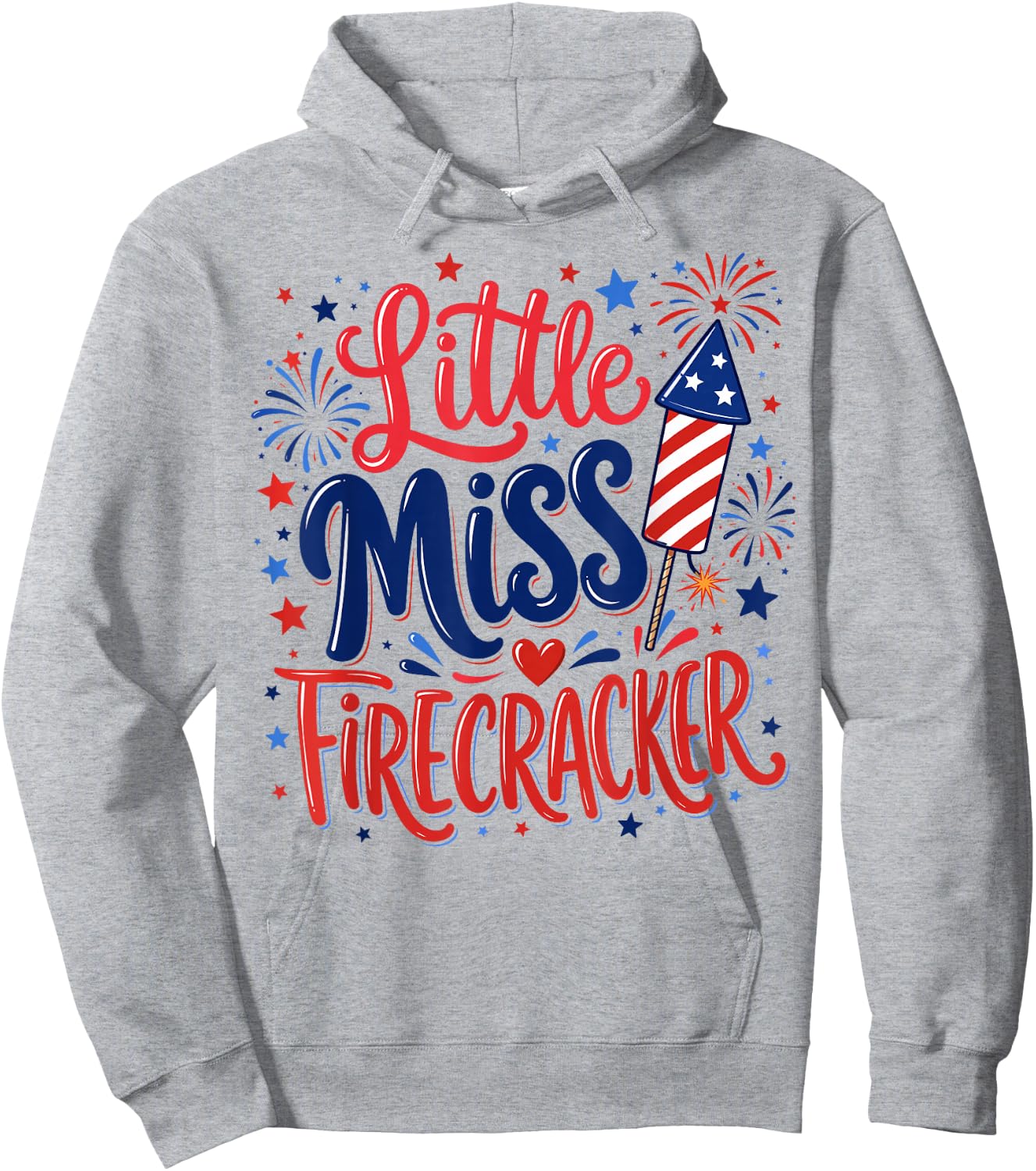 Little Miss Firecracker 4th of July Girl Toddler Outfit 2026 Hoodie - Hoodie | Ash